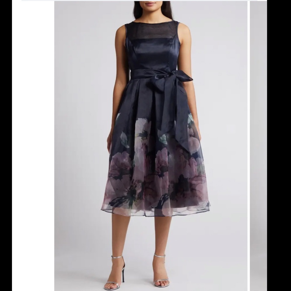 Eliza J Sleeveless Sash Tie Midi Dress